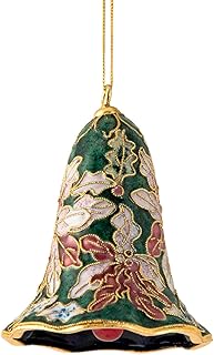 Value Arts Handmade Cloisonne Green Poinsettia Bell Ornament