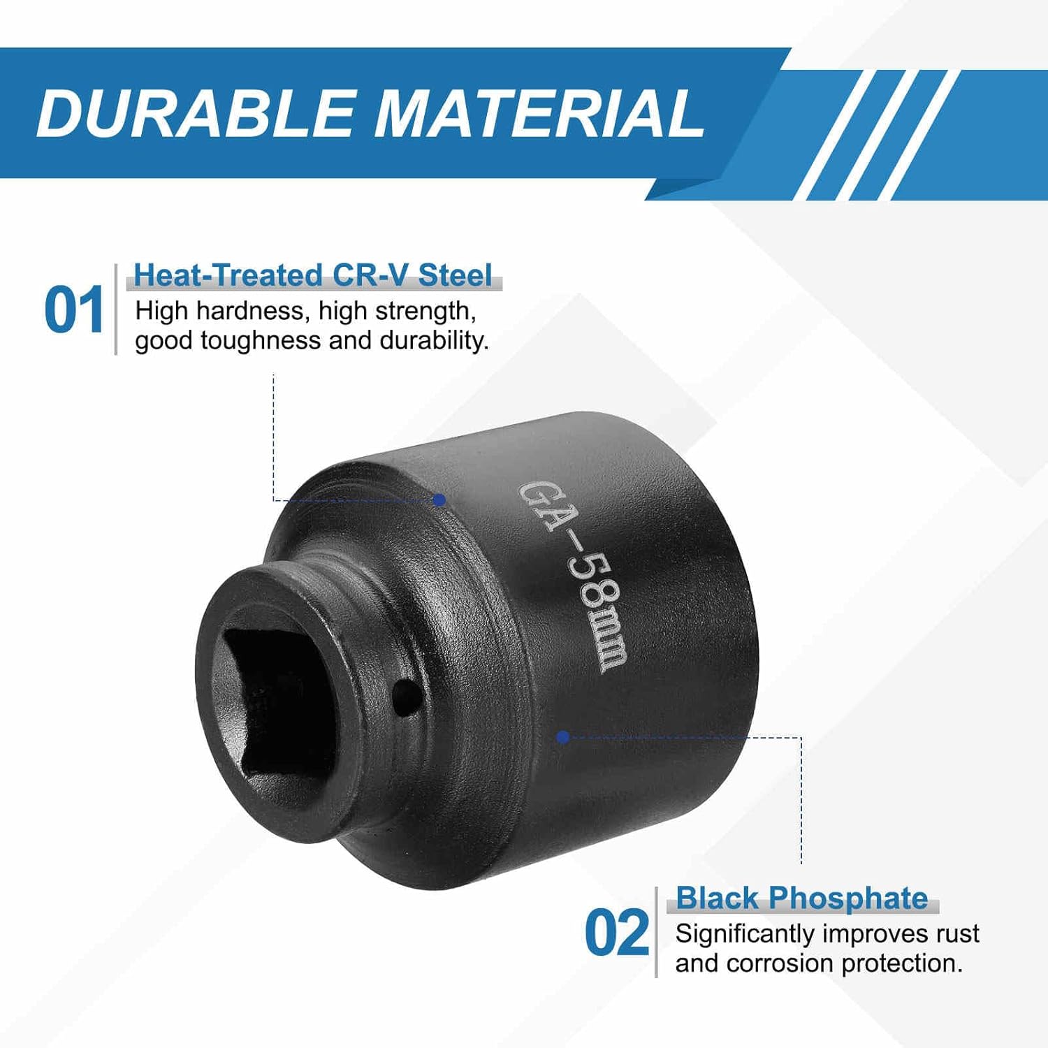 HARFINGTON 6 Point Impact Socket 1" Drive 58mm Metric Socket CR-V Steel Spindle Axle Hex Sockets for Machine Shaft Nuts Bolts Repair, Black