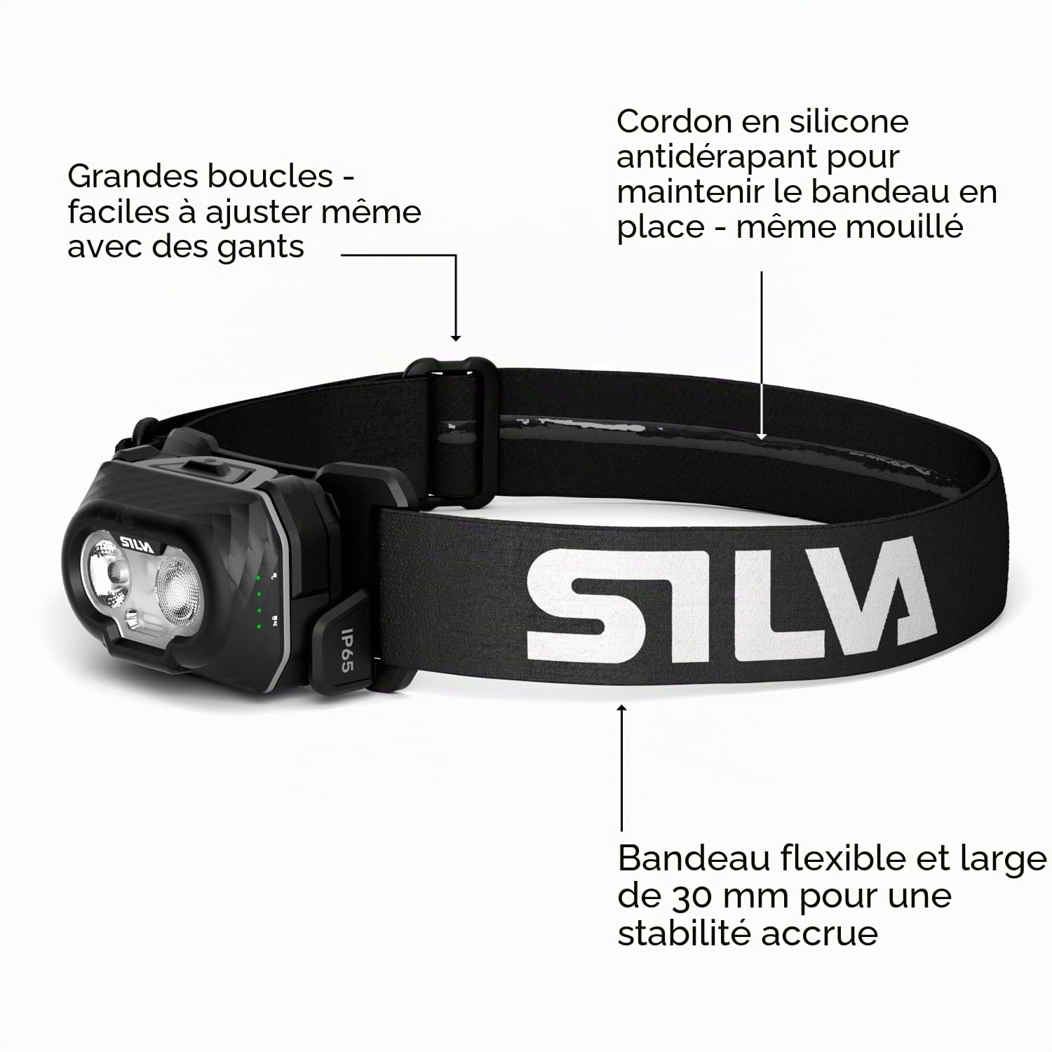 Lampe frontale Silva rechargeable - Découvrez - Lampe frontale de 500 lumens - Fonctionne avec 3 piles AAA (non incluses) - 3 niveaux de luminosité - LED blanches, rouges et orange - Indicateur de