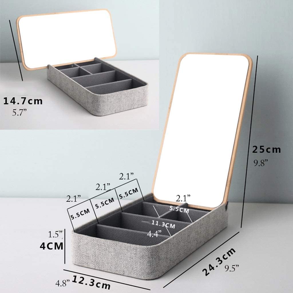 Organizer na Biżuterię Lustrzana Pokrywa Bambusowa W Jodełkę Zewnętrzna Tkanina Zegarek Pudełko Do Przechowywania Biżuterii Dla Kobiet Etui do Przechowywania(Rectangle 1pcs)
