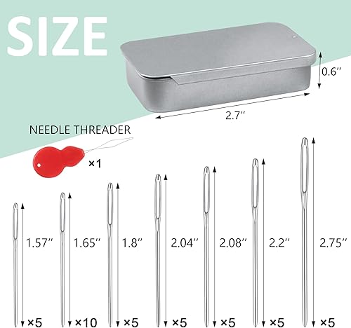 Miniatura 13 de FIVEIZERO 80 agujas romas de ojo grande, 8 tamaños de agujas de tejer de hilo de acero inoxidable, agujas de coser, agujas de tejer