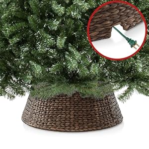 Casafield 24-Inch Christmas Tree Collar, Woven Water Hyacinth Tree Base Cover with Cord Cut Out, Espresso Casafield 24 Inch Christmas Tree Collar Woven Water Hyacinth Tree Base Cover with Cord Cut Out Espresso