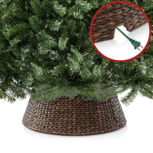 Casafield-24-Inch-Christmas-Tree-Collar-Woven-Water-Hyacinth-Tree-Base-Cover-with-Cord-Cut-Out-Espresso Casafield 24 Inch Christmas Tree Collar Woven Water Hyacinth Tree Base Cover with Cord Cut Out Espresso