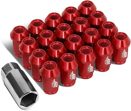 J2 Engineering LN-T7-023-15-RD Red 7075 Aluminum M12X1.5 20Pcs L 40mm Open End Lug Nut w/Socket Adapter