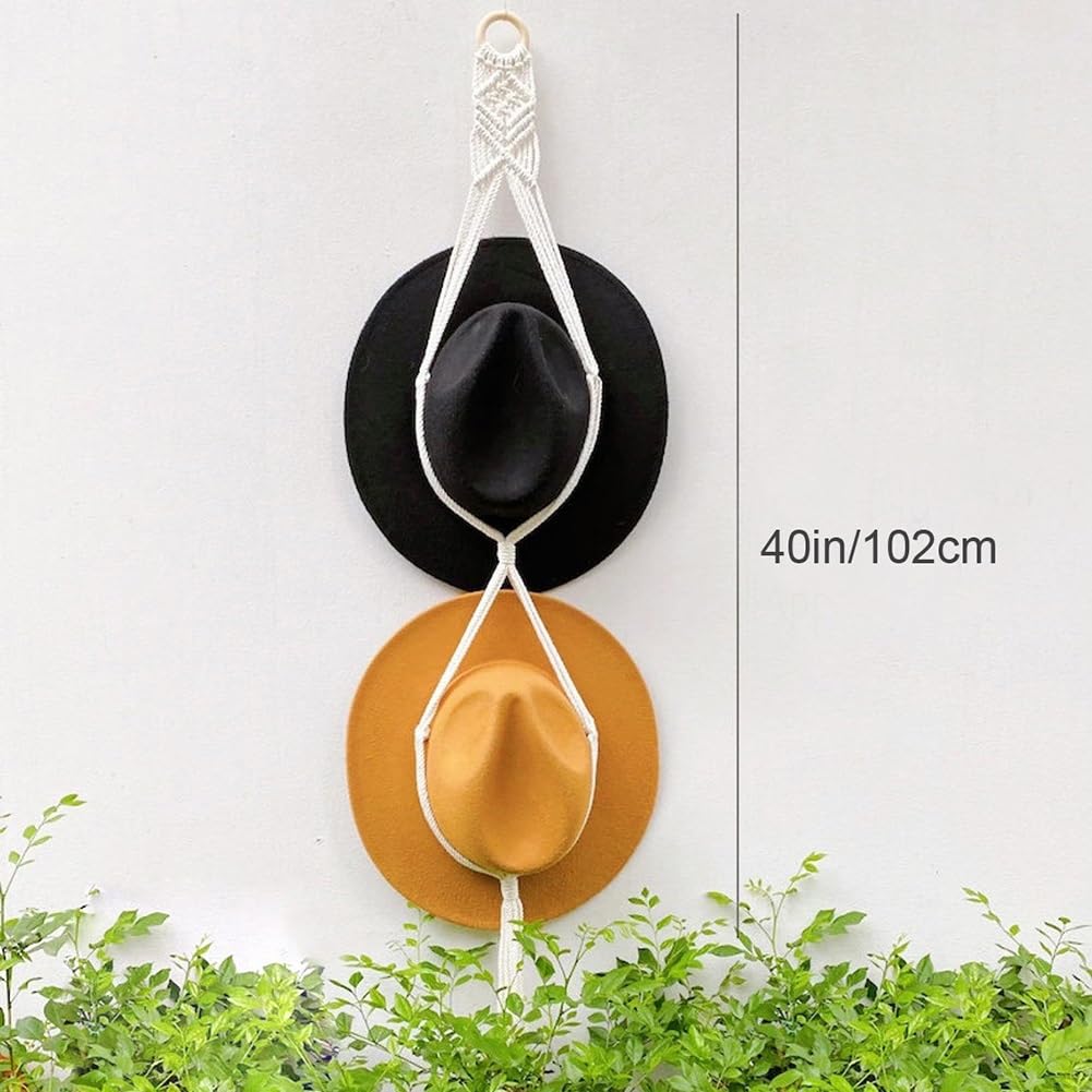Organizador De Sombreros para Colgar En La Pared, Estante De Sombrero Boho para Exhibición, Colgador De Sombrero Bohemio, Estante De Exhibición De Sombrero Tejido A Mano, Soporte Decorativo