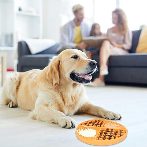 Vista 3 de Bangp Licking Mat for Dogs and Cats,Dog Slow Feeders,Boredom Anxiety Reduction,Heavy-Duty Puzzle Mat Dog Treat Mat with Unique Quadrant Orange