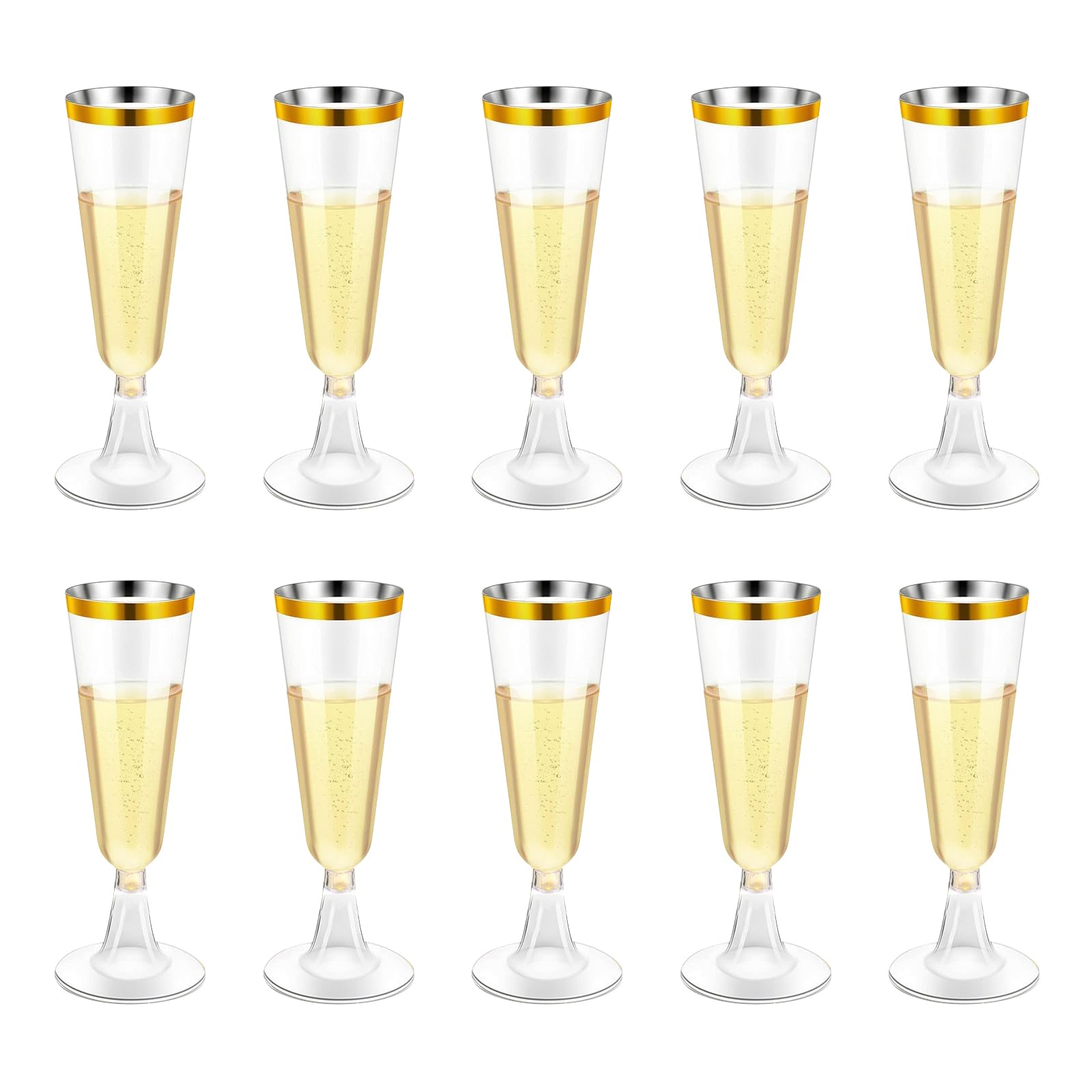 Flute da Champagne in Plastica Trasparente, 10PCS Bicchiere di Champagne in Plastica Riutilizzabili, Flute da Champagne Eleganti in Plastica Rigida, Calice Trasparente Impilabile per Feste (150ml)