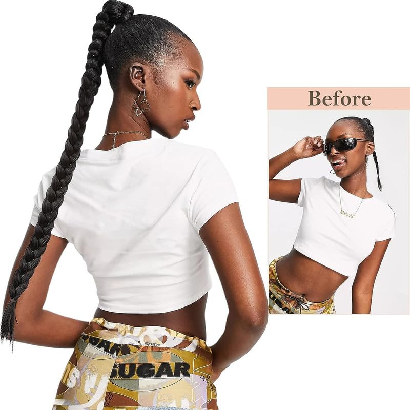 Image of 24 inch Heat Resistant Clip In Synthetic Straight Hair Extensions - Synthetic Hair Extension /Ponytail Long Braided Ponytail With Elastic Hair Ties Synthetic Hair Extensions (Style 13)