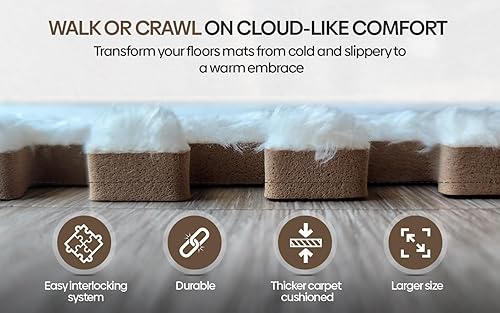 Miniatura 6 de Tapete grande de rompecabezas de 16 piezas, azulejos de alfombra entrelazados de felpa, azulejos de espuma para tapete de bebé para piso, tapete de