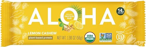 ALOHA Organic Plant Based Protein Bars - Lemon Cashew - Single Bar - Vegan, Low 