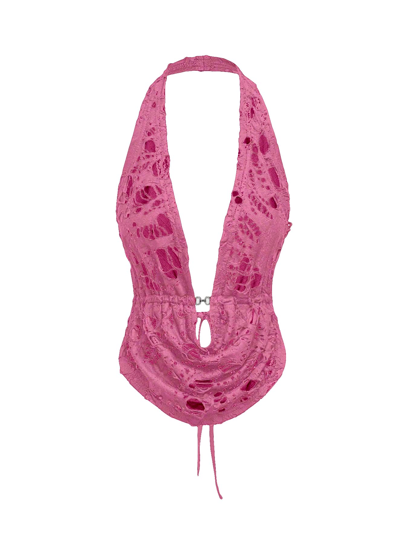 Women's Ripped Cowl Neck Halter Tops Backless Sleeveless Party Going Out Top