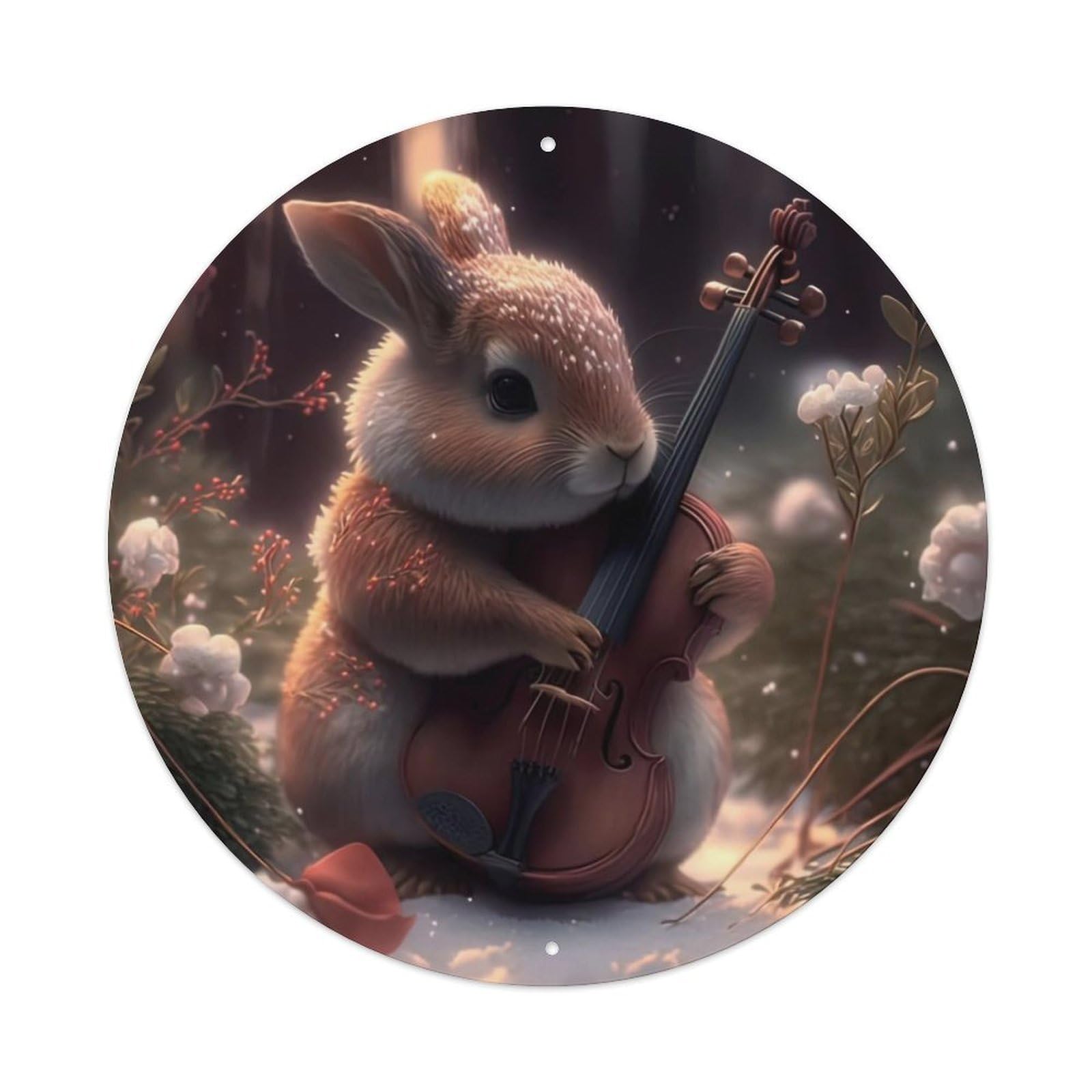 Animal Artwork Rabbit Playing Violin Vintage Metal Tin Sign Plaque Wall Decor for Cafe, Club Bar, Office, Garden Metal Poster 8x8Inch