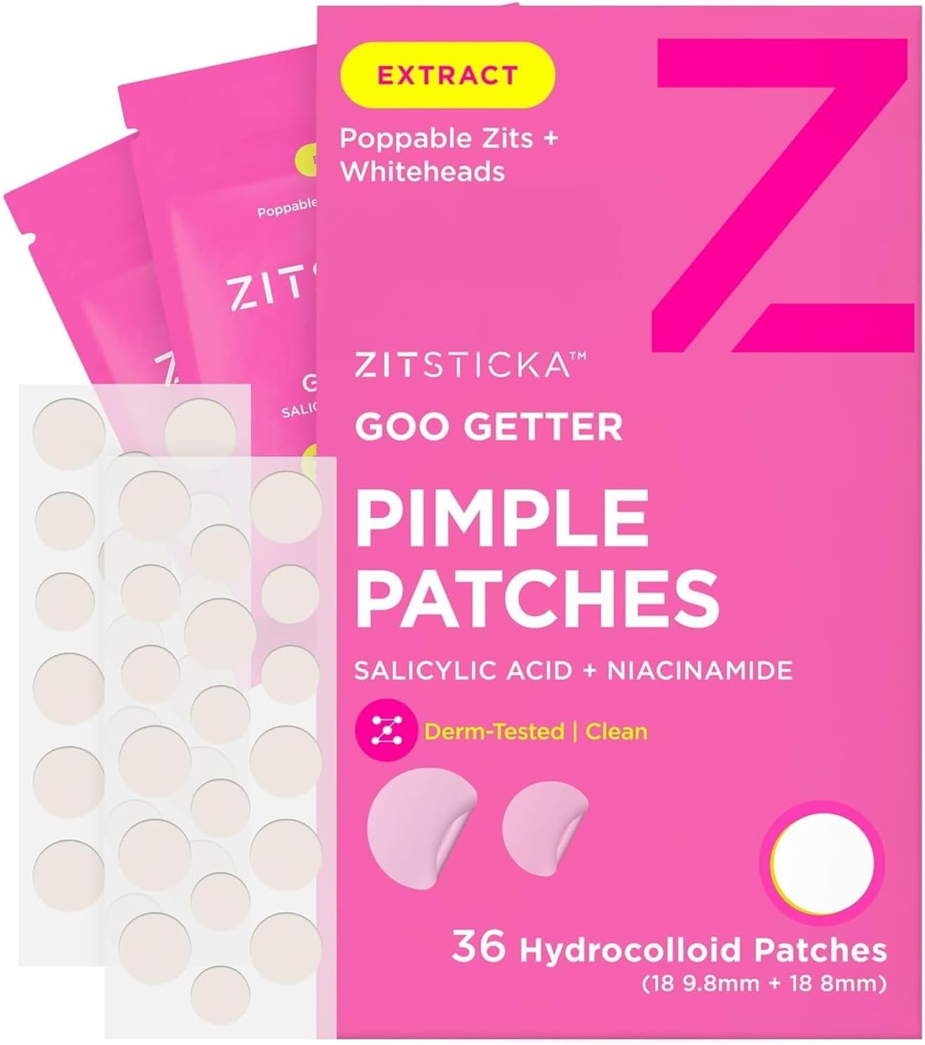ZitSticka Goo Getter Hydrocolloid Pimple Patches - For Late Stage, Surface Level Zit - Extracting Skin Tone Pimple Patch for Whiteheads - 36 Pack
