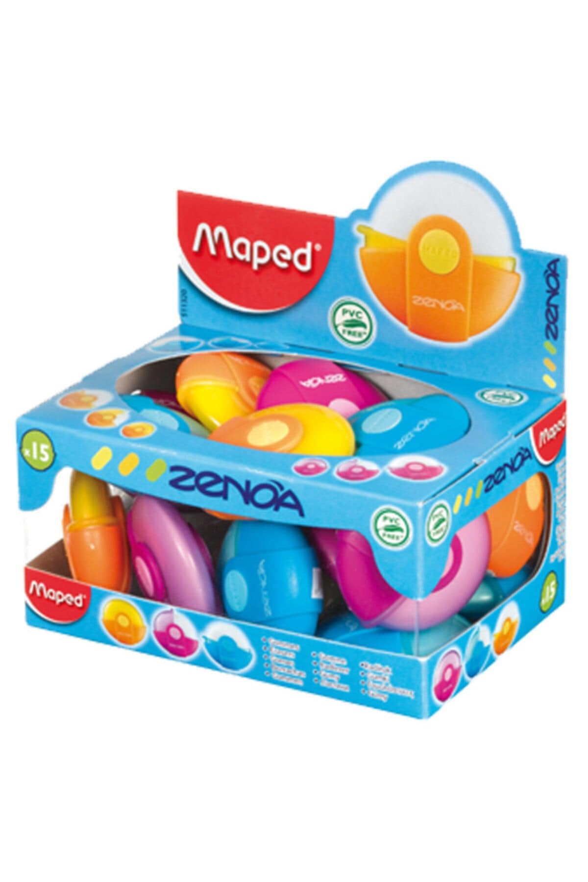 Maped Set of 3 Zenoa Plastic Erasers with Rotating Case - Assorted Colours