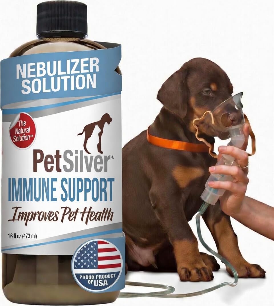 PetSilver Immune Support, Natural Nebulizer Solution, Promotes Respiratory Health in Cats & Dogs, Allergies, Sinus & Cough Treatment, Easy to Use, Patented Chelated Silver, Made in The USA, 16 fl oz