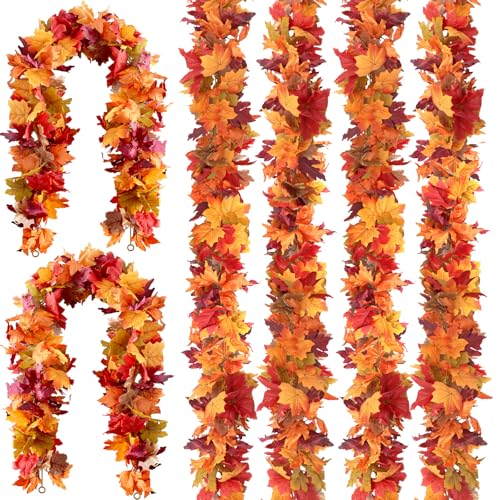 6 Pack Fall Maple Leaves Garland, Artificial Maple Leaf Autumn Ga...