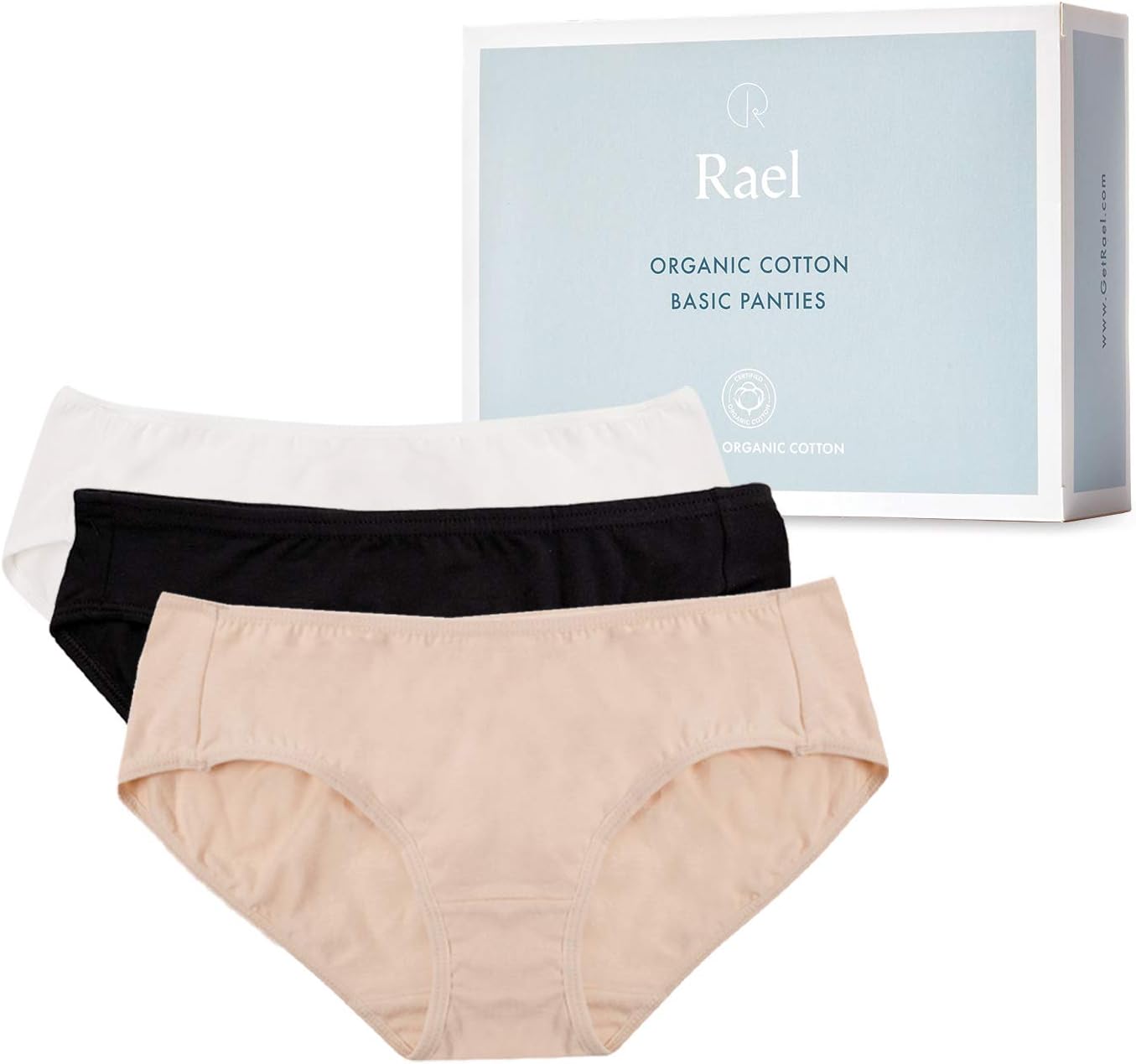 Hesta Women's Organic Cotton Basic Panties/Briefs Underwear 3 Pack (XLarge, White/Black/Natural)