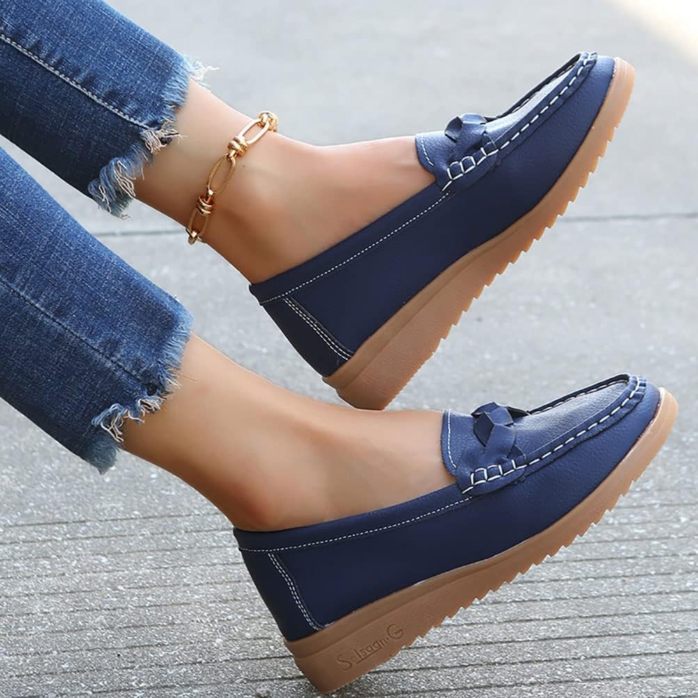 Mocassins Femme Classique Cuir Chaussures Casual Plates Bateau Chaussures Loafers Elegant Léger Confort Chaussures De Conduite pour Printemps Été