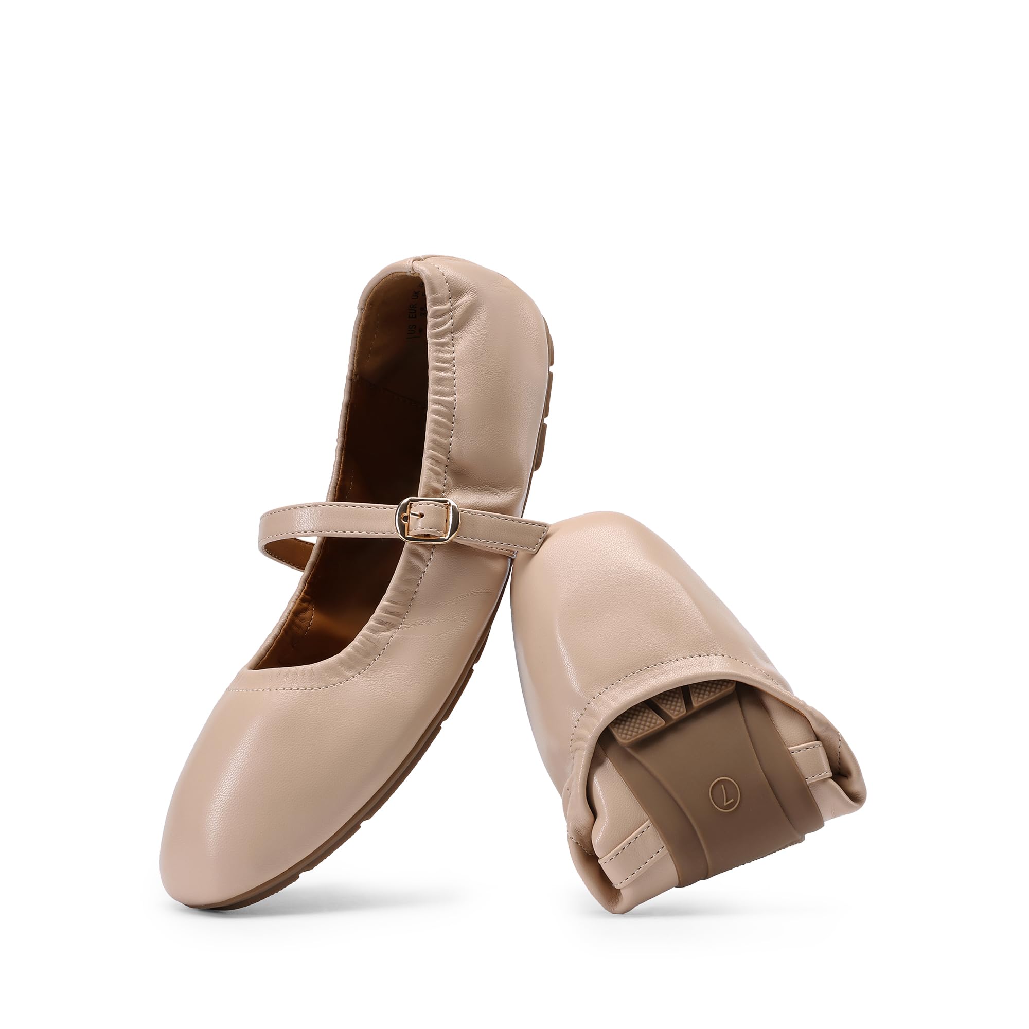 DREAM PAIRS Women's Ballet Flats Foldable Square Toe Mary Jane Flats Comfortable Slip On Dress Shoes Business Casual Work Mary Jane Shoes,Size 8.5,Nude,DWUMFA2534