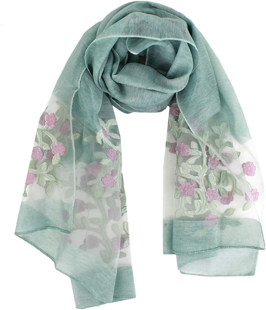Sun Kea Women?s Long Scarf Ink Lotus Flower Feminine Wrap Shawl Georgette Sheer Scarves Go-to Scarves for Ladies