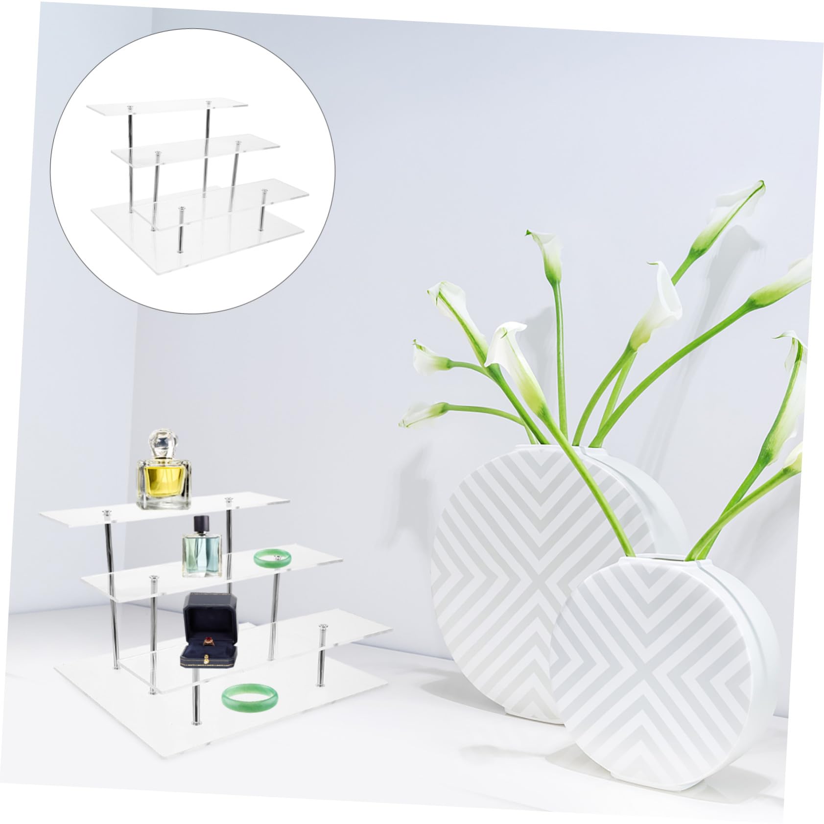 Espositore Cosmetici a 3 Livelli in Acrilico, Scaffale a Gradini | Organizzatori Trucchi a 3 Livelli, Superficie Liscia e Struttura Stabile, per Profumi e Figurine