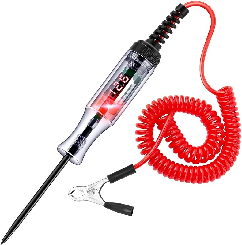 Greluma 1 Piece 3-48V Automotive Circuit Tester with Voltmeter,Heavy Duty LED Backlight Display Test Light,Two-Way DC Voltage Tester