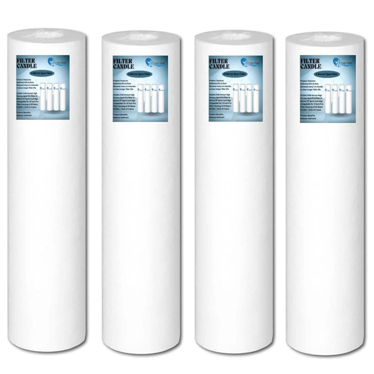 Ocean Star-Dotted 10 Inch High Density Spun Pre-Filter (5 Micron PP Spun) Cartridge Compatible for 10 Inch Pre-Filter Housing of All Water Purifier (105 Grams) | Pack of 4 Spun
