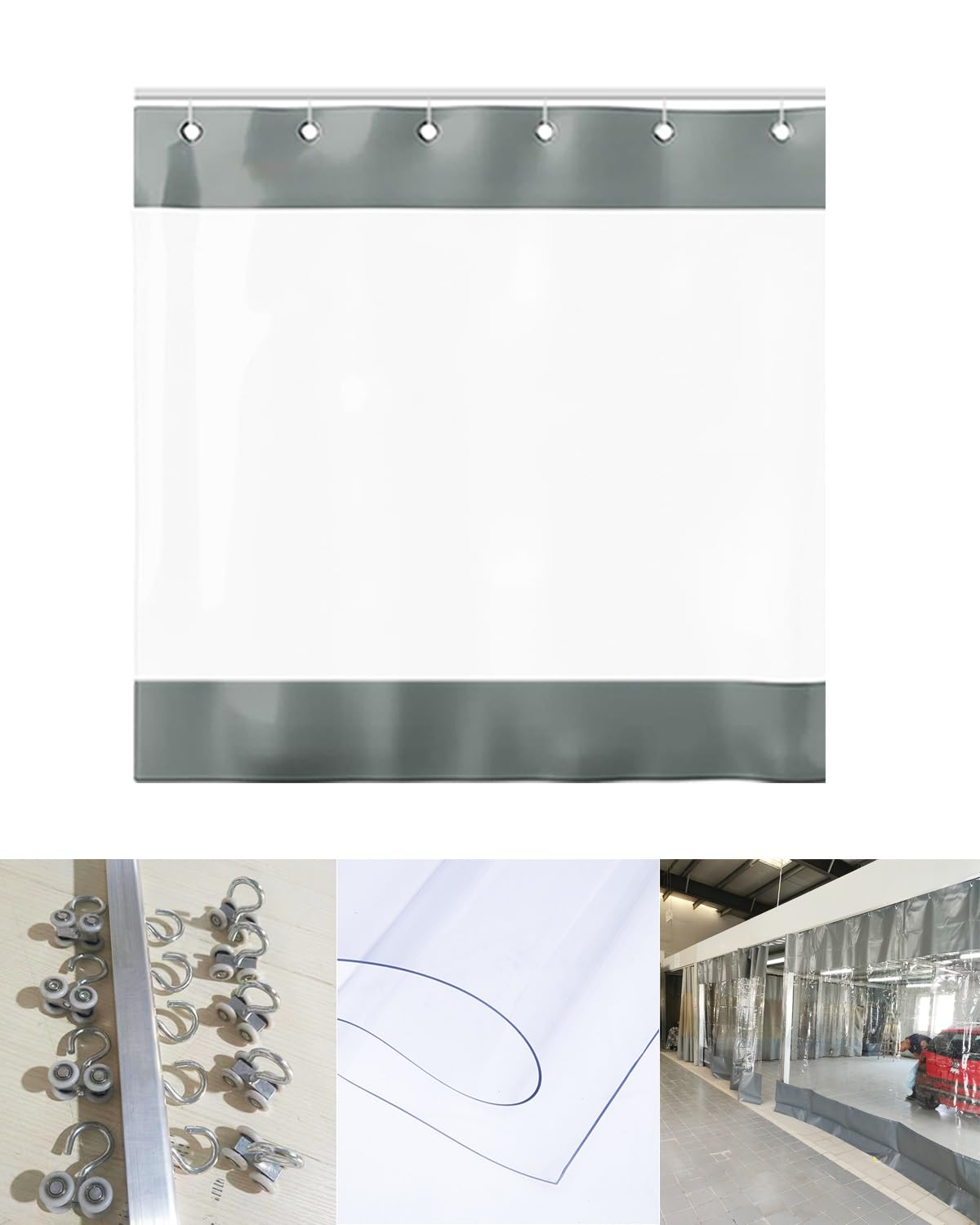Industrial Wash Bay Curtains, Sliding Track Clear Vinyl Garage Divider Curtain, Insulated Ceiling Mount, Multiple Sizes(W2.5xH1.8m/8x6ft)
