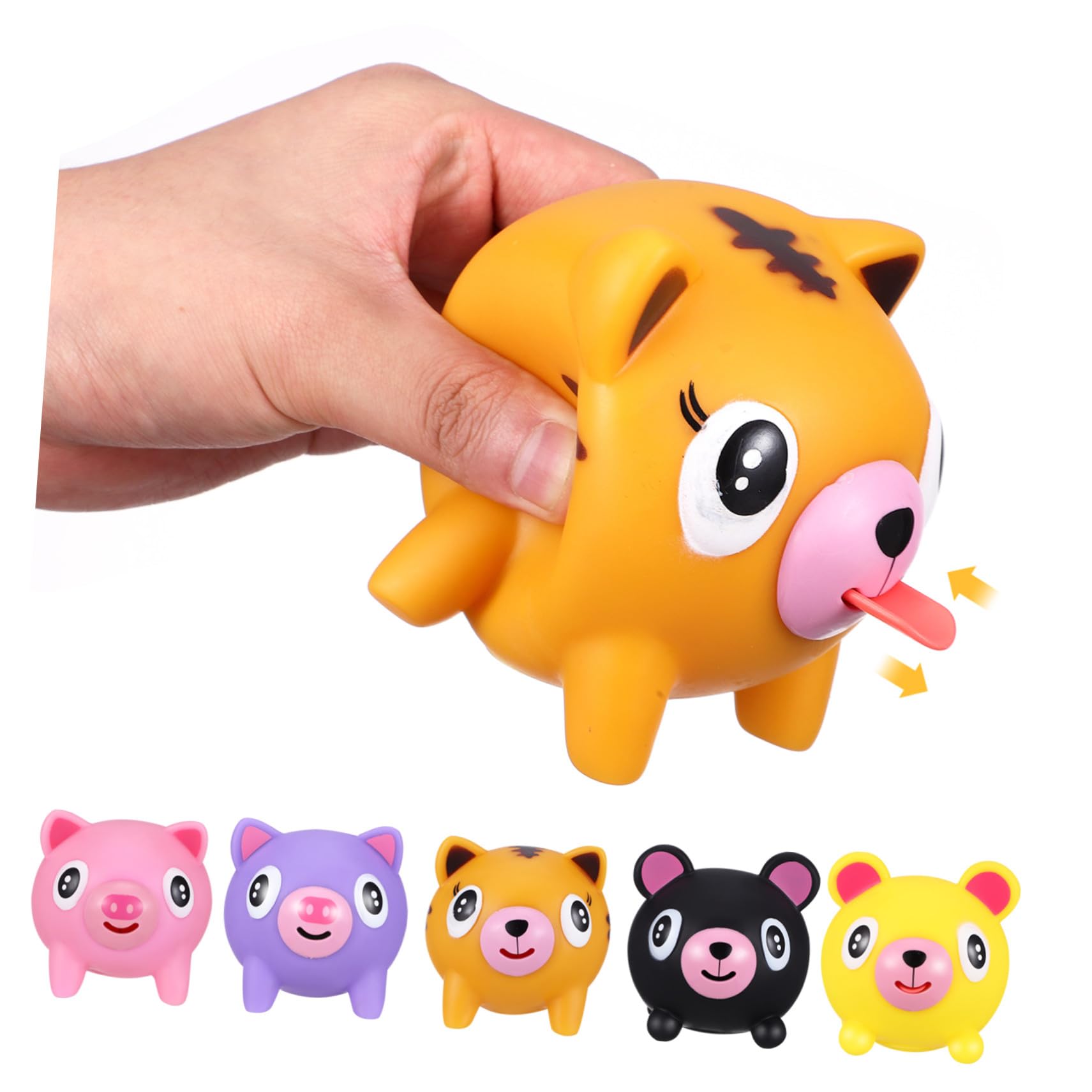 Toddmomy Jouets à Presser pour Réduire Le Stress Jouets Anti-Stress Amusants et Colorés Lot de 5 en PVC de Cochon et Ours pour Garçons et Filles