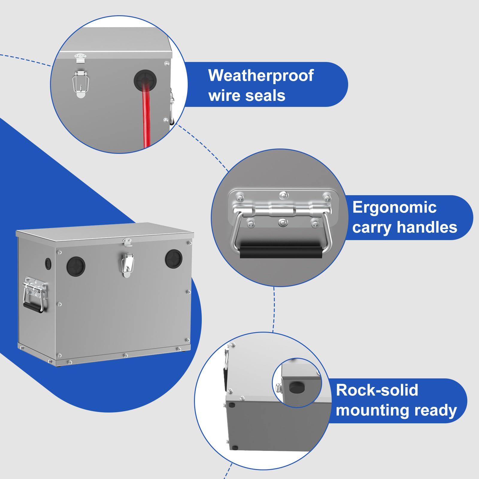 Stainless Steel Batteriebox 12V mit Schloss, H6/H7/H8 Batteriekasten für Autos, Boote, Marine, Wohnmobile und Tauchmotoren