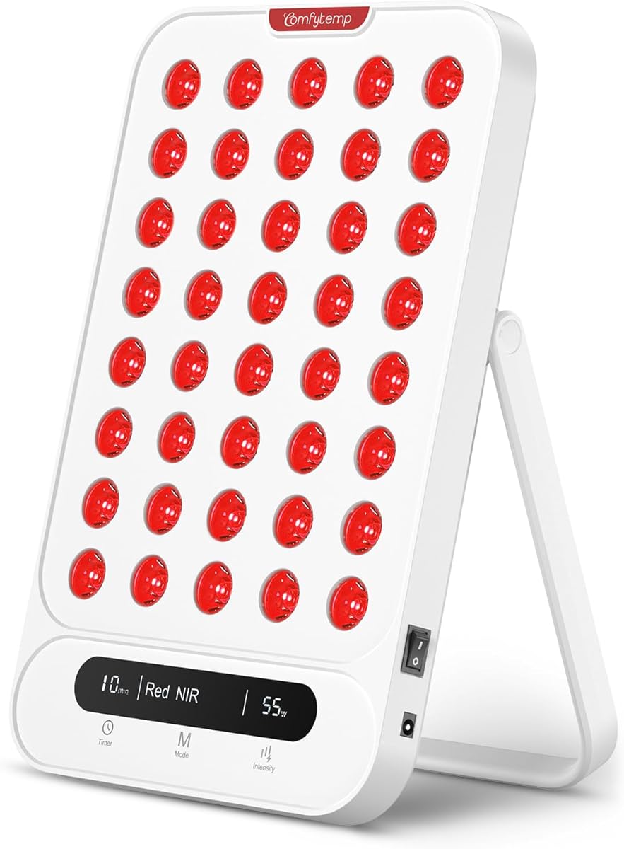 Comfytemp Red Light Therapy for Face & Body, Near Infrared Light Panel with 180° Adjustable Stand, Dual-Chip 40 LEDs, 4 Modes Portable Light Panel with Timer for Travel Home, 660nm & 850nm, 55W