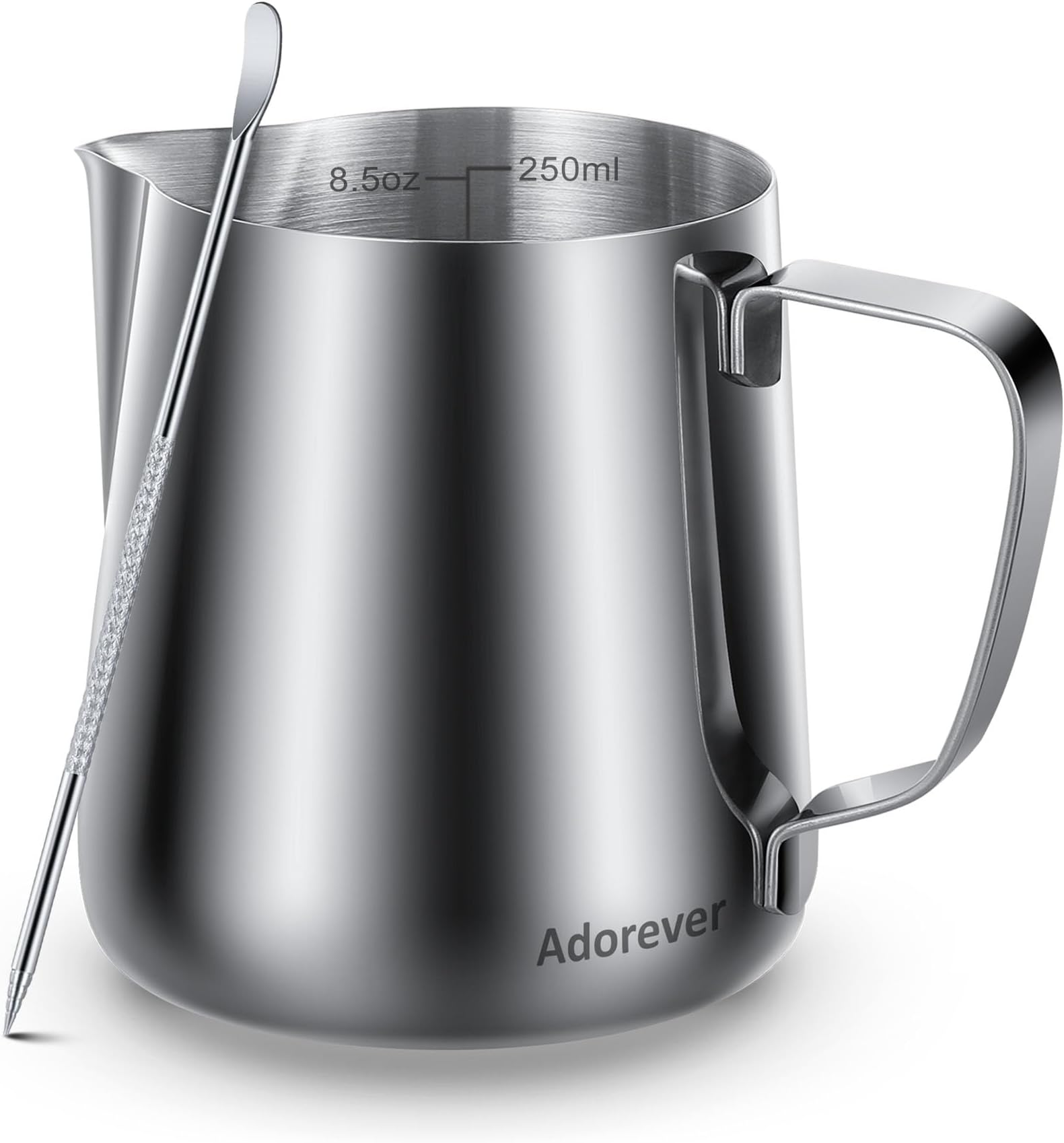 Milk Frothing Pitcher, 8.5oz / 250ml Steaming Pitcher Stainless Steel Espresso Machine Accessories for Coffee Bar, Cappuccino Barista Tools Milk Jug Steamer Frother Cup with Latte Art Pen