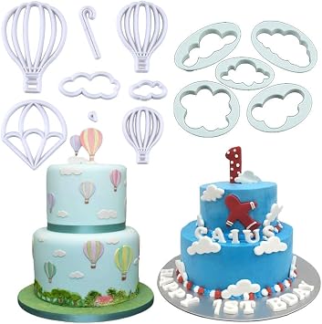 13Pcs/Set Hot Air Balloons & Cloud Fondant Cutter Set, Hot Air Balloons Plastic Cookie Cutter Mold for Cake Topper Decorating Sugar Craft Polymer Clay Cutters
