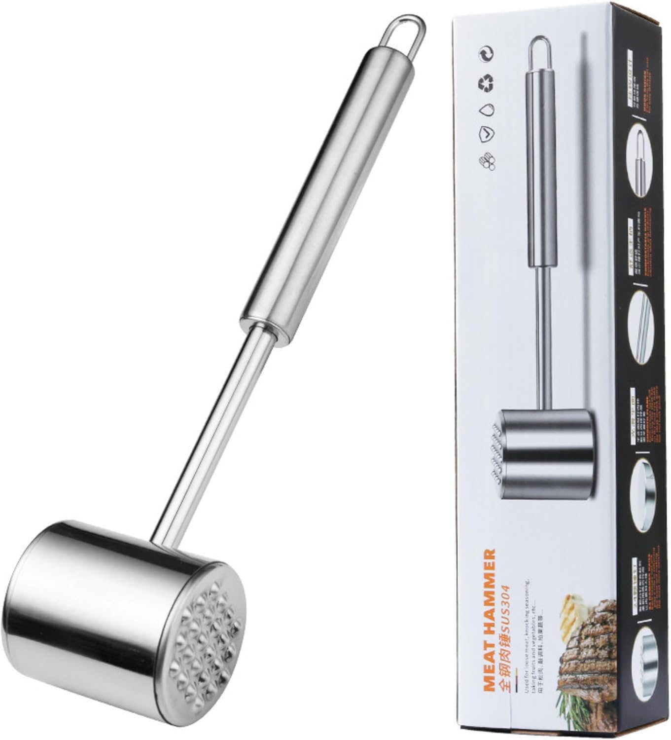 Martillo Ablandador de Carne de Acero Inoxidable de Doble Cara