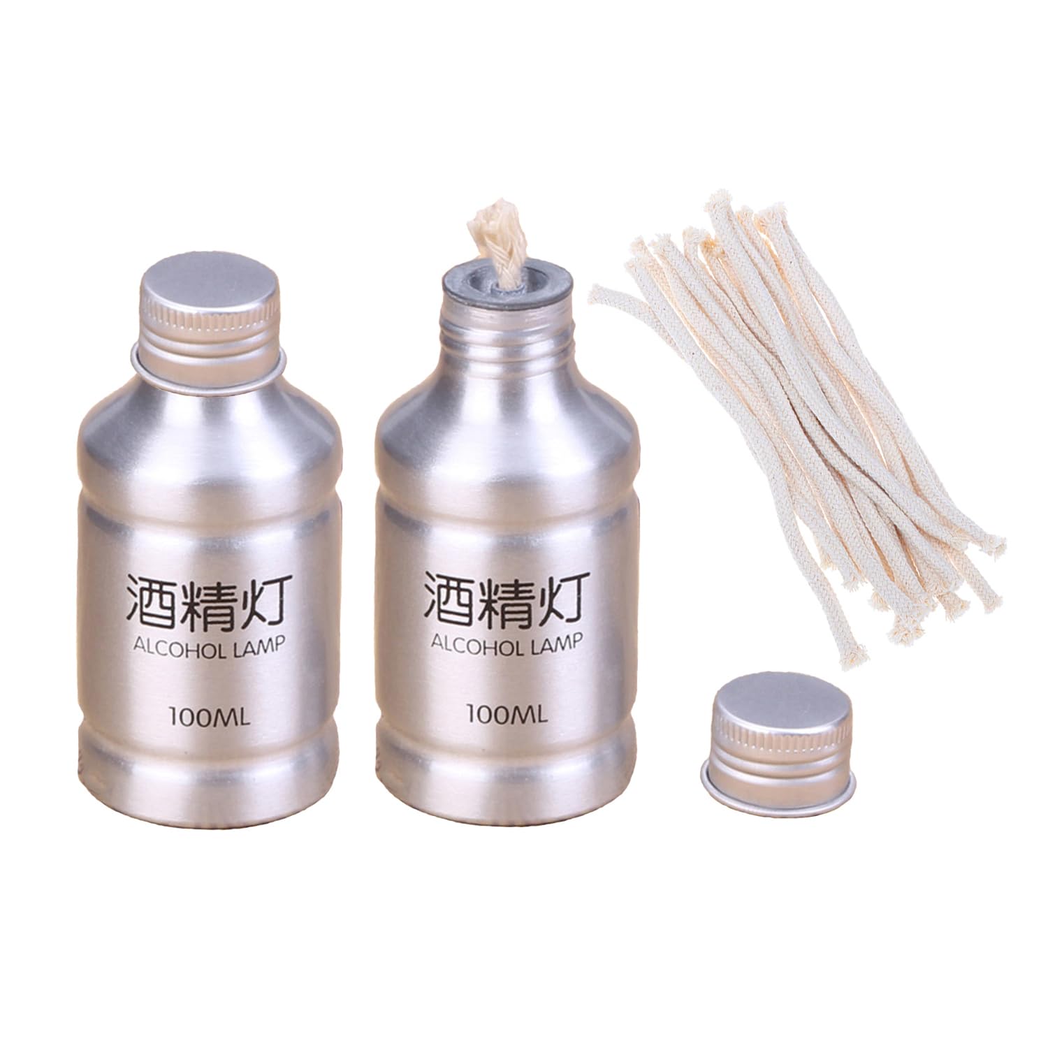 Portable Alcohol Burner Lamp Case 100ml Aluminum Alloy Stoves Alcohol Lamp for Outdoor Hiking Picnic Lab Equipment - 2 Packs Silver Alcohol Stove with 10pcs Cotton Wicks