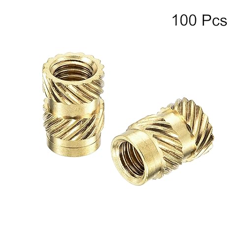 Miniatura 59 de uxcell Tuercas de inserción moleteadas, 120 piezas M2 x 0.118 in L x 0.138 in OD impresión 3D tuercas de latón roscadas hembra insertos de latón