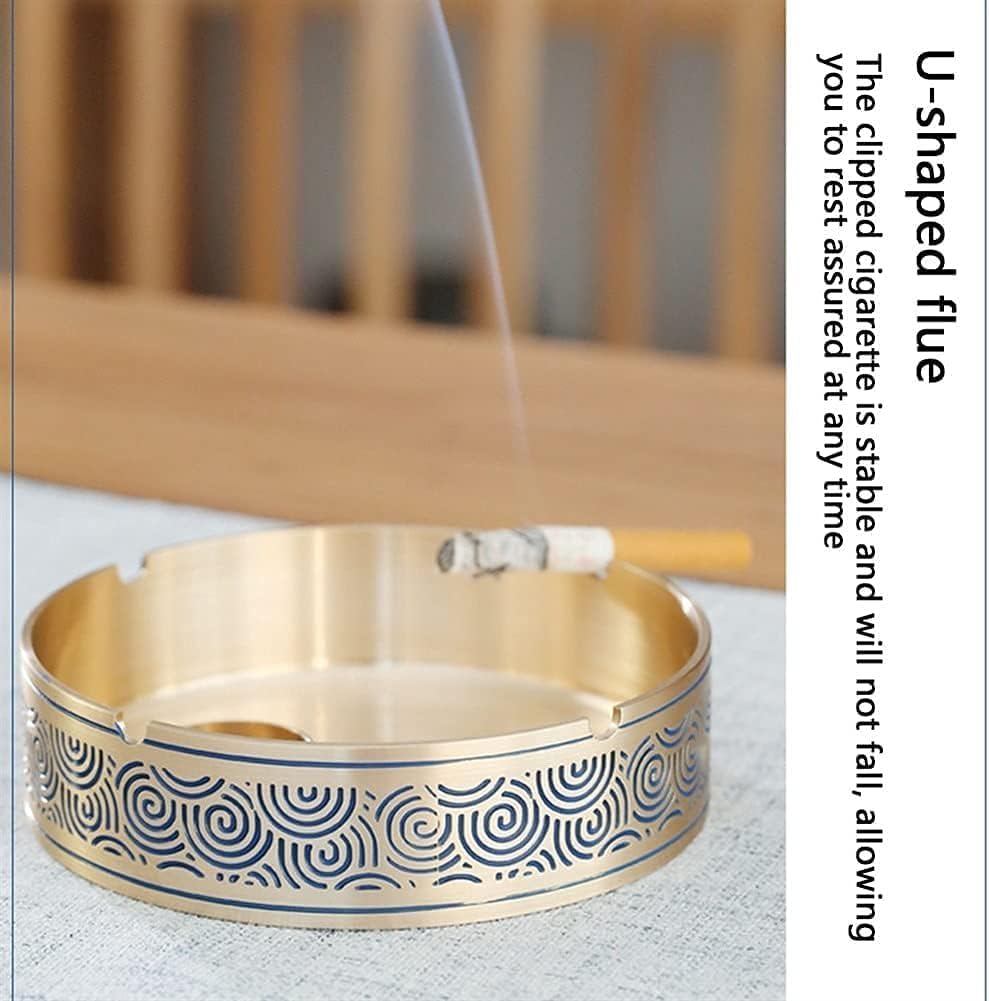 Round Brass Car Ashtray with Lid, Large Portable Ash Tray, Garden Weed Ashtray, Cigarette Ashtray for Outdoor Use Ash Holder for Smokeless Outside Wind Cool Ashtray (B)