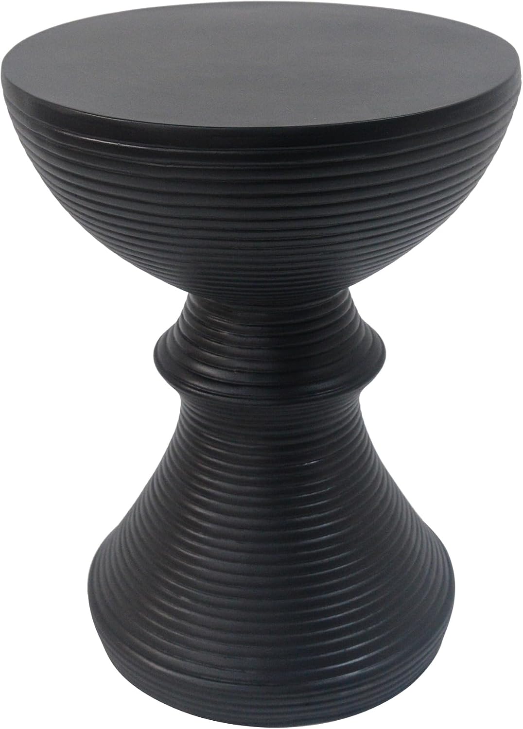 IRONORA 16" Ribbed Round Concrete Accent Table, Outdoor Side Table with Hourglass Desig, Half Sphere Patterned, Stylish for Patio, Balcony, Garden, Beach, Pool Side