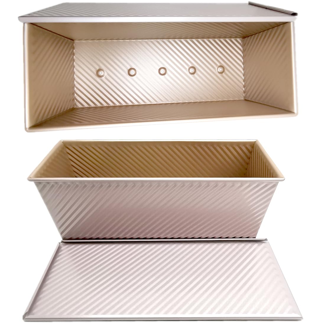 Pullman Loaf Pan with Lid Non-Stick Toast Mold Rectangle Corrugated Bread Cake Oblong Mould with Cover for Oven Baking (2.2Lb Dough Capacity)