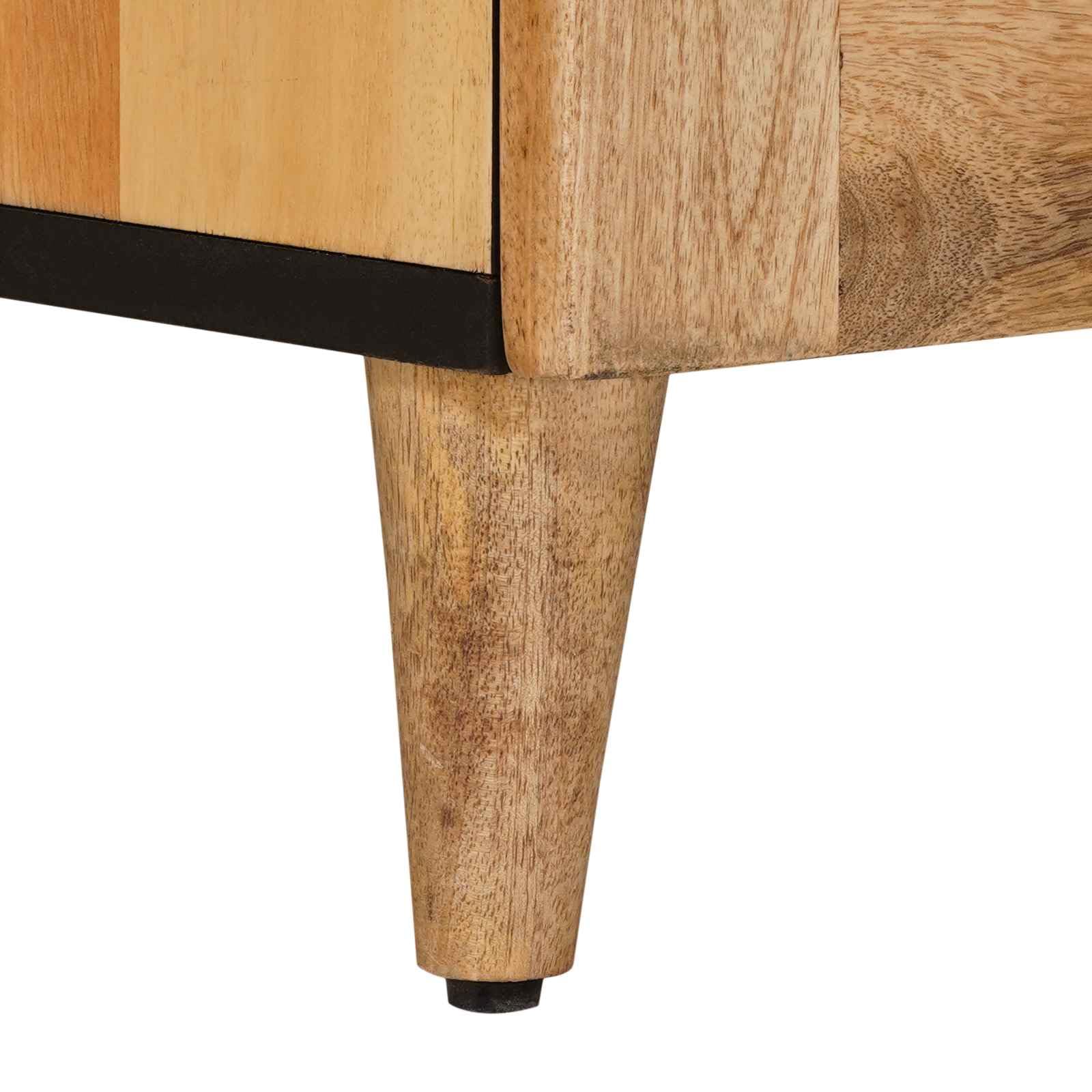 Mobile TV naturale 105 x 33,5 x 46 cm, in legno massiccio di mango | Con ante e cassetti, spazio per accessori multimediali, design moderno, per soggiorno