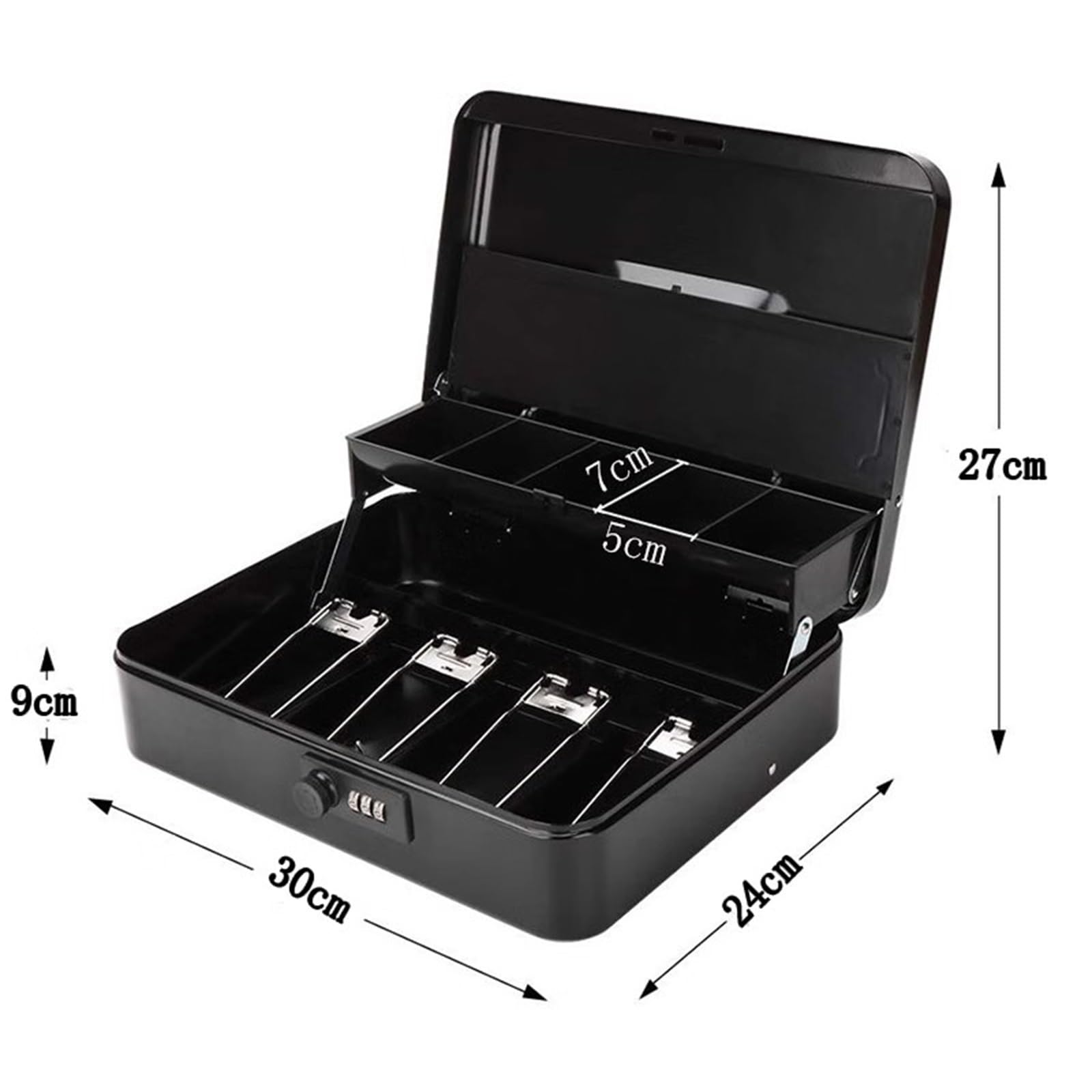 Cassetto portadenaro per supermercati, Salvadanaio in Metallo, Grande, cassaforte, Organizer for Risparmiare Denaro, con Serratura a Combinazione(Noir)