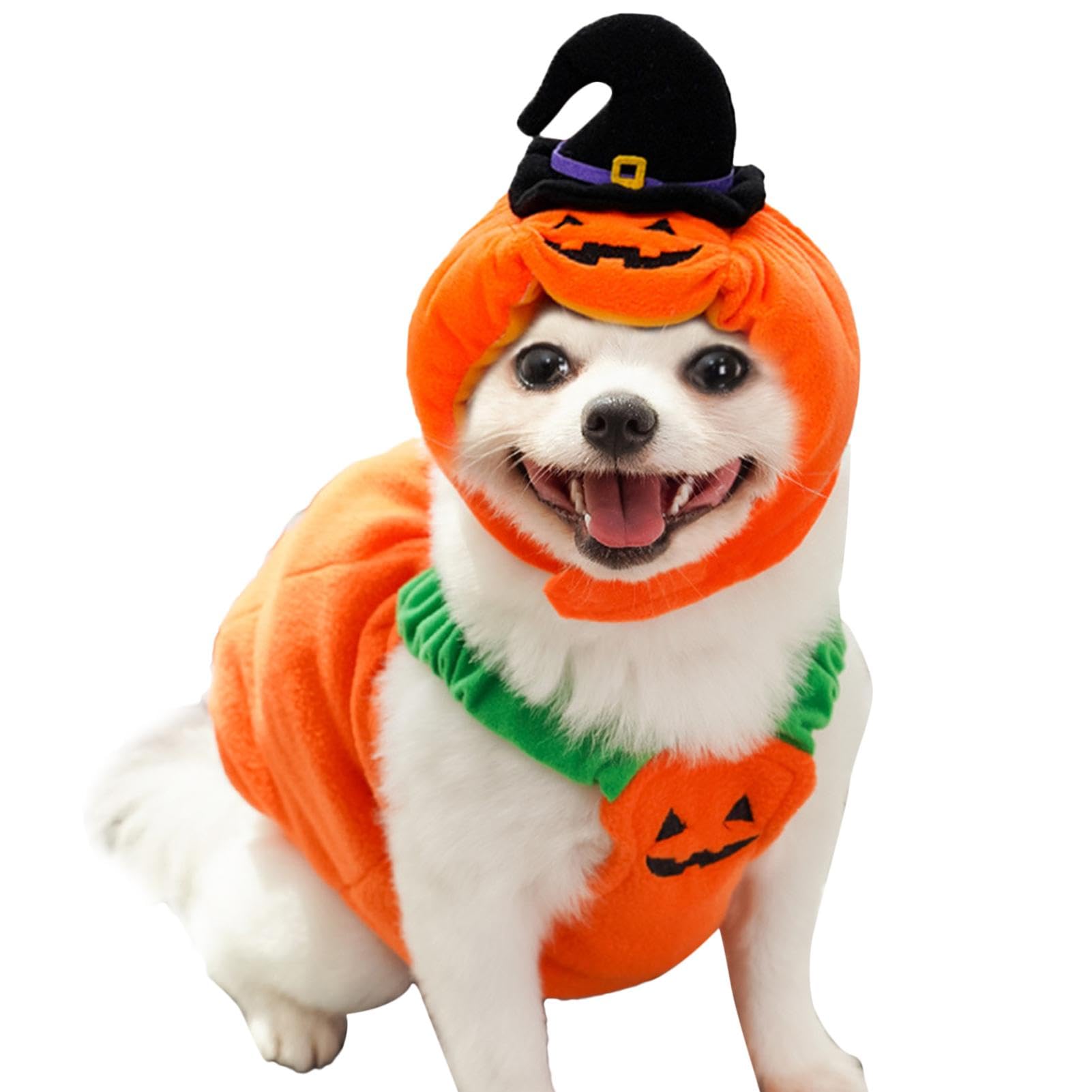 Xiixuuj Pumpkin Outfit For Dog - Halloween Puppy Warm Outfit - Cozy Dog Festival Clothes, Cute Dog Hat Cloth Suit For Dogs Pets Cosplay