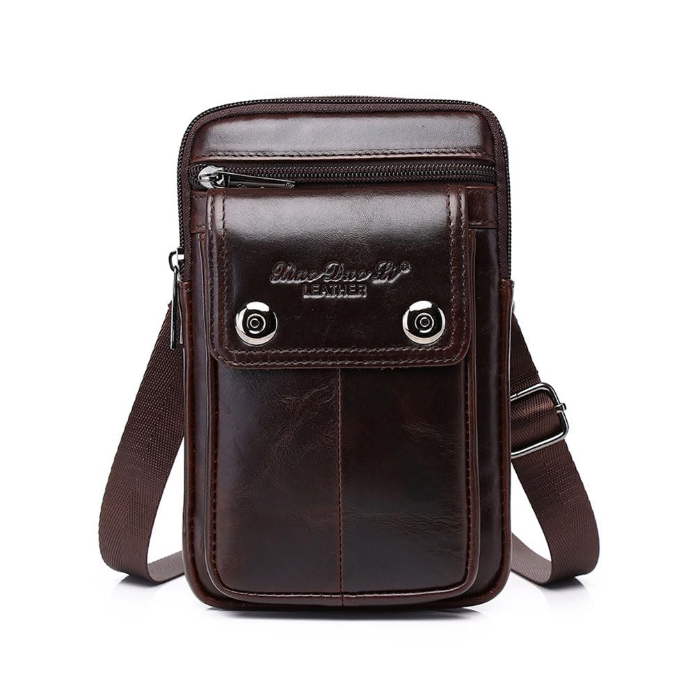 Leather Men Cellphone Belt Loop Waist Bag Mini Travel Messager Pouch Pack Purse Wallet for 7.0 Inch Daily Use Style1-Coffee