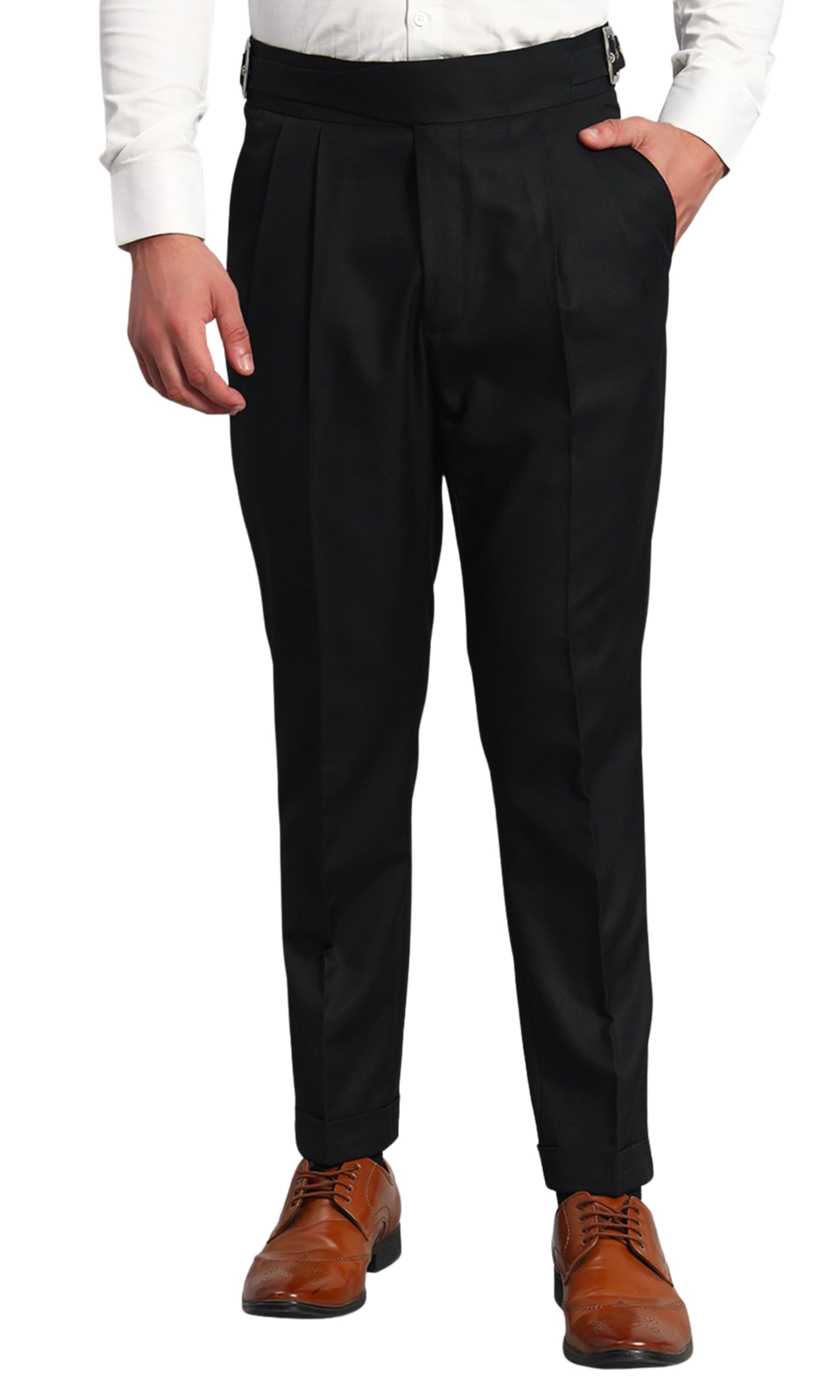 vastranu Men’s Black Gurkha Pants Premium Regular fit Formal Trouser with Side Buckle Double Pleated Front High Waist Ankle Length Designer Pant for Wedding Party Office Wear-picture-31