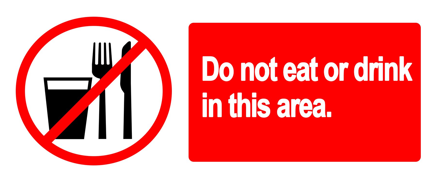Party Decor 2 X Warning - Do Not Eat Or Drink In This Area - Warning Sign Removable Self Adhesive Waterproof Durable Vinyl Label Sticker 225Mm X 106Mm