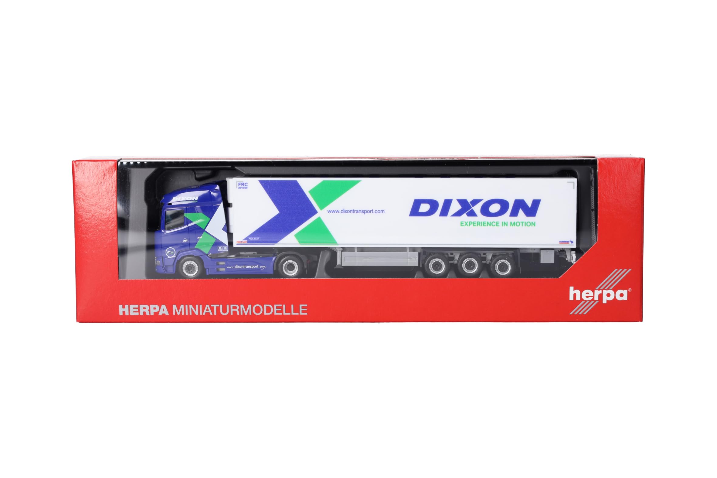 Herpa model ciężarówki DAF XG zestaw chłodniczy "Dixon", miniatura w skali 1:87, model kolekcjonerski, wyprodukowano w Niemczech, tworzywo sztuczne