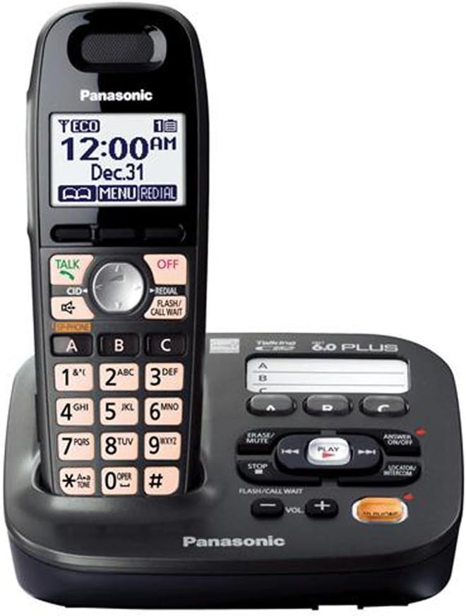 Panasonic KX-TG6591T DECT 6.0 Amplified Sound Cordless Phone with Answering System, Metallic Black, 1 Handset