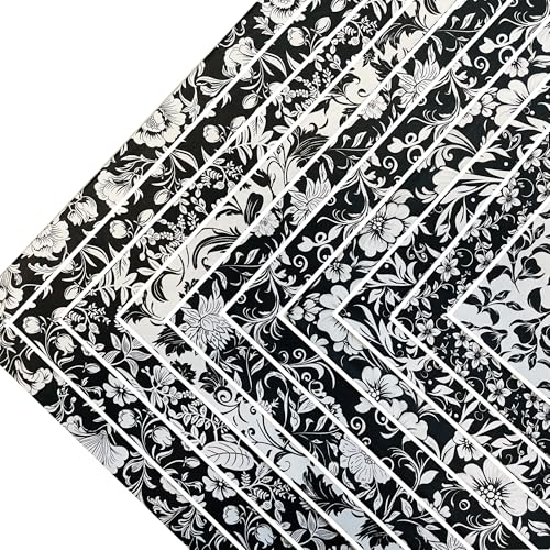 Image of 8 inchx 8 inch 50pcs Cotton Fabric Squares for Sewing Quilting Supplies-B&W Floral | Good quality fat quarters fabric bundles 100% cotton beautiful patterns fabric squares perfect for quilting projects