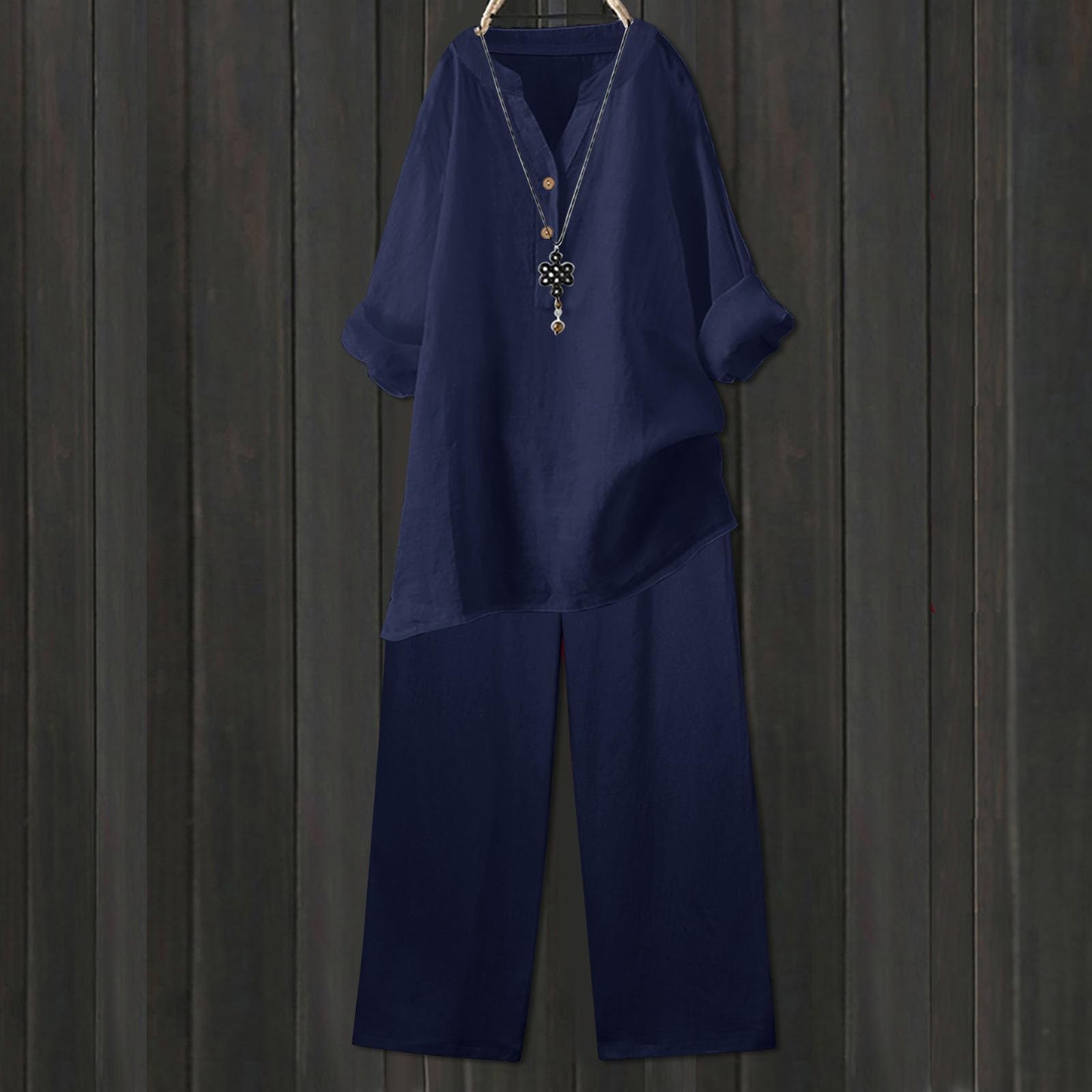 Générique Set di 2 pezzi da donna in cotone con top e pantaloni, con felpa e pantaloni abbinati, morbido, tuta sportiva a maniche lunghe, set da jogging e relax, A157