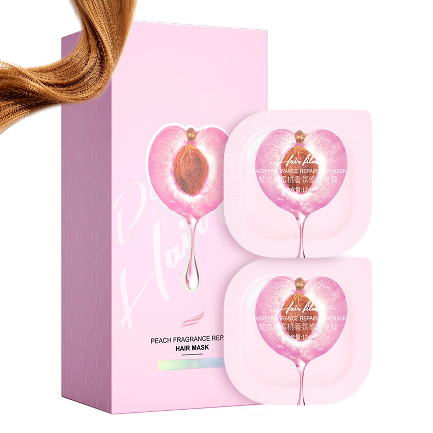 Peach Smoothing Hair Mask - 6 Pack (0.42oz Each), Deep Conditioning Treatment for Dry & Damaged Hair, Travel-Size Hair Mask Packets for Hydration & Repair, All Hair Types